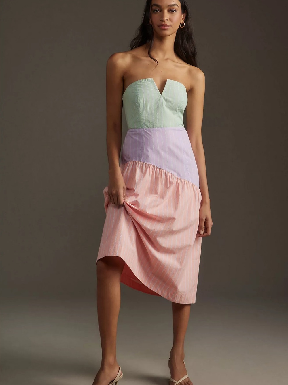 Anthropologie Maeve Colorblock Strapless Midi Dress